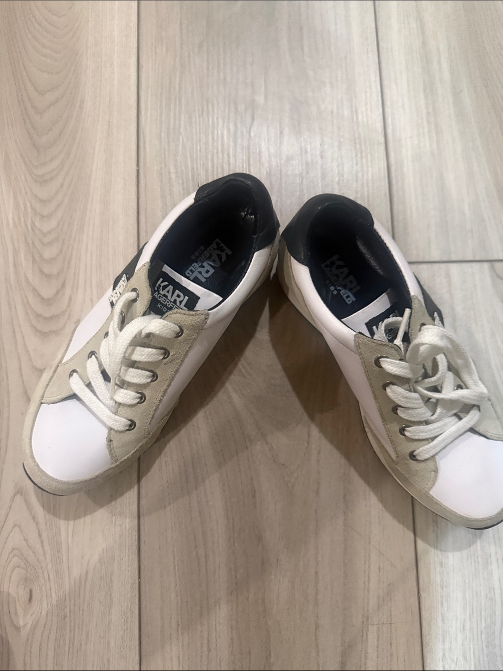 Karl Lagerfeld Kids White, Black & Beige Sneakers